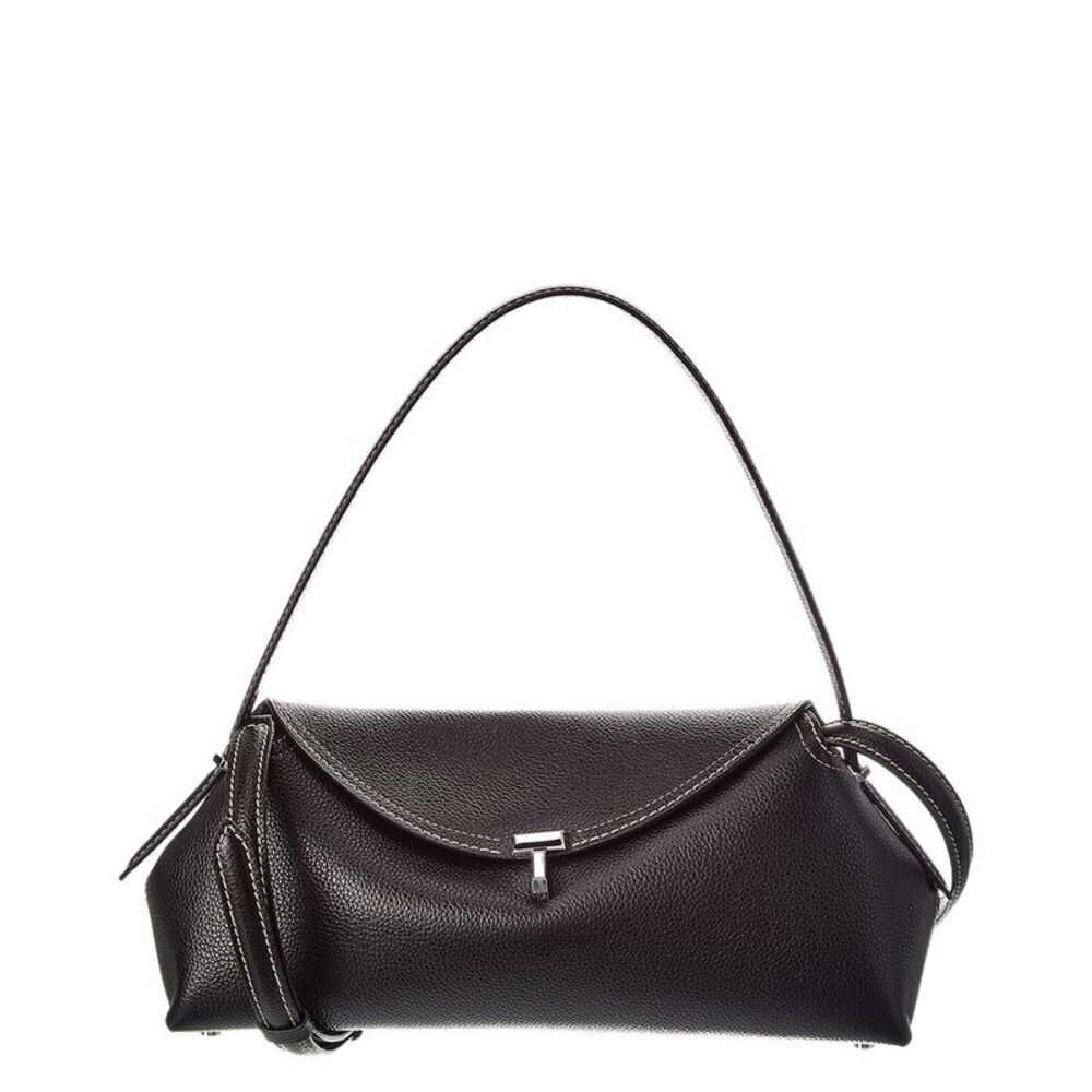 Toteme T-Lock Leather Shoulder Bag, Black
